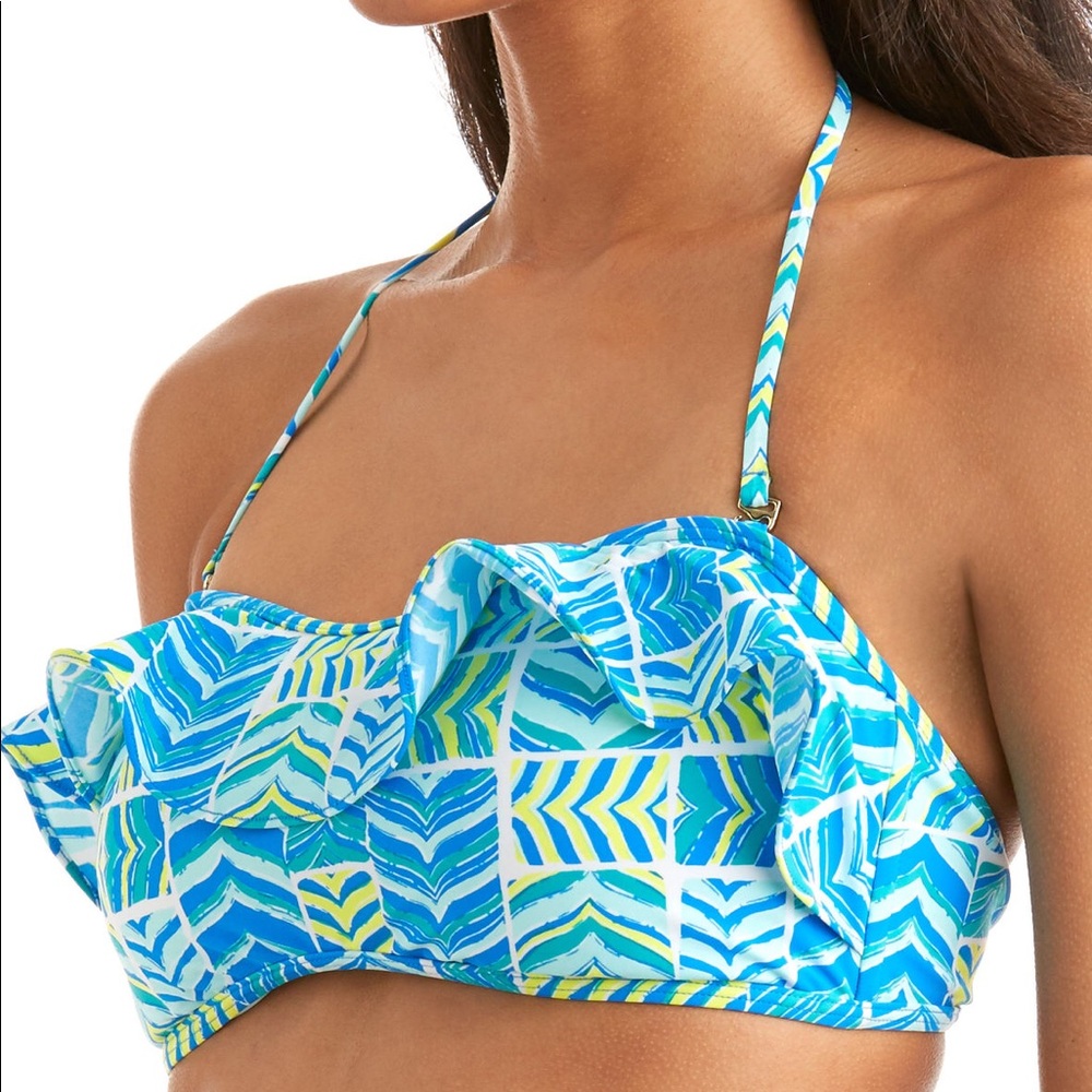 NEW Vineyard Vines Geo Whale Tail Ruffle Swim Top